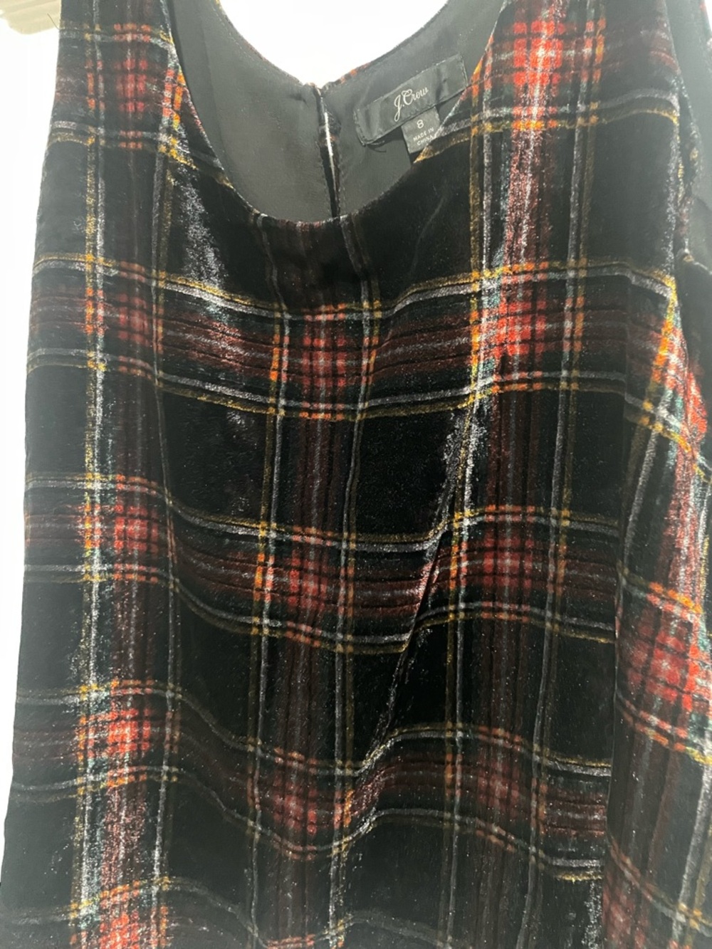 J. Crew Black Velvet Plaid Tank with Red & Gold Trim